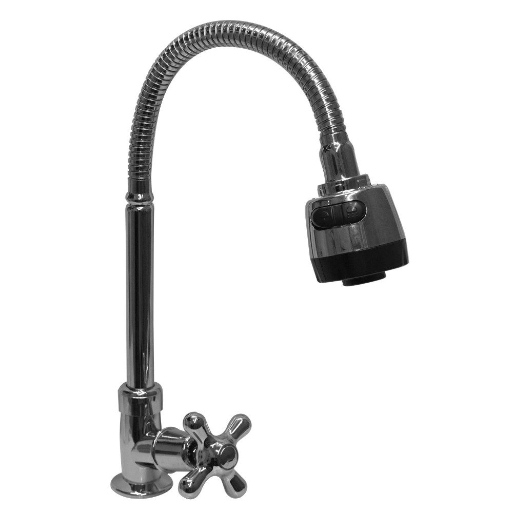 LLAVE PARA LAVAPLATOS MESON CUELLO FLEXIBLE ABS CROMADO CRUCETA