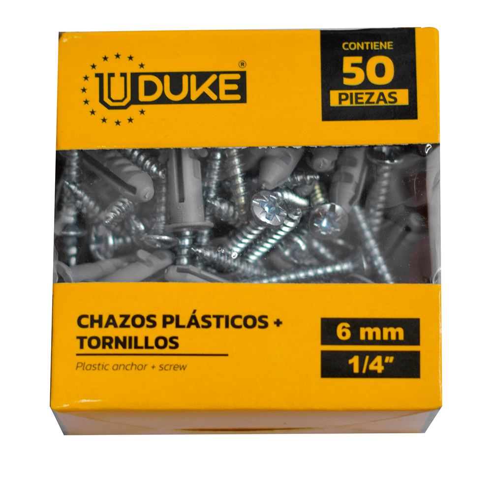CHAZO PLASTICO CON TORNILLO 6 MM  1/4 X 50 UNDS