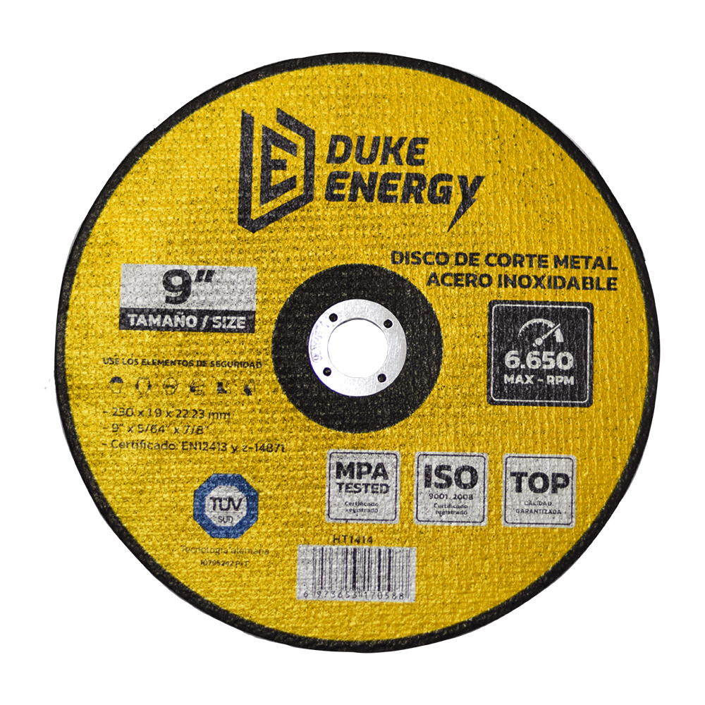 DISCO 9" CORTE METAL ACERO INOX 2 EN 1 DUKE ENERGY TECNOLOGIA ALEMANA