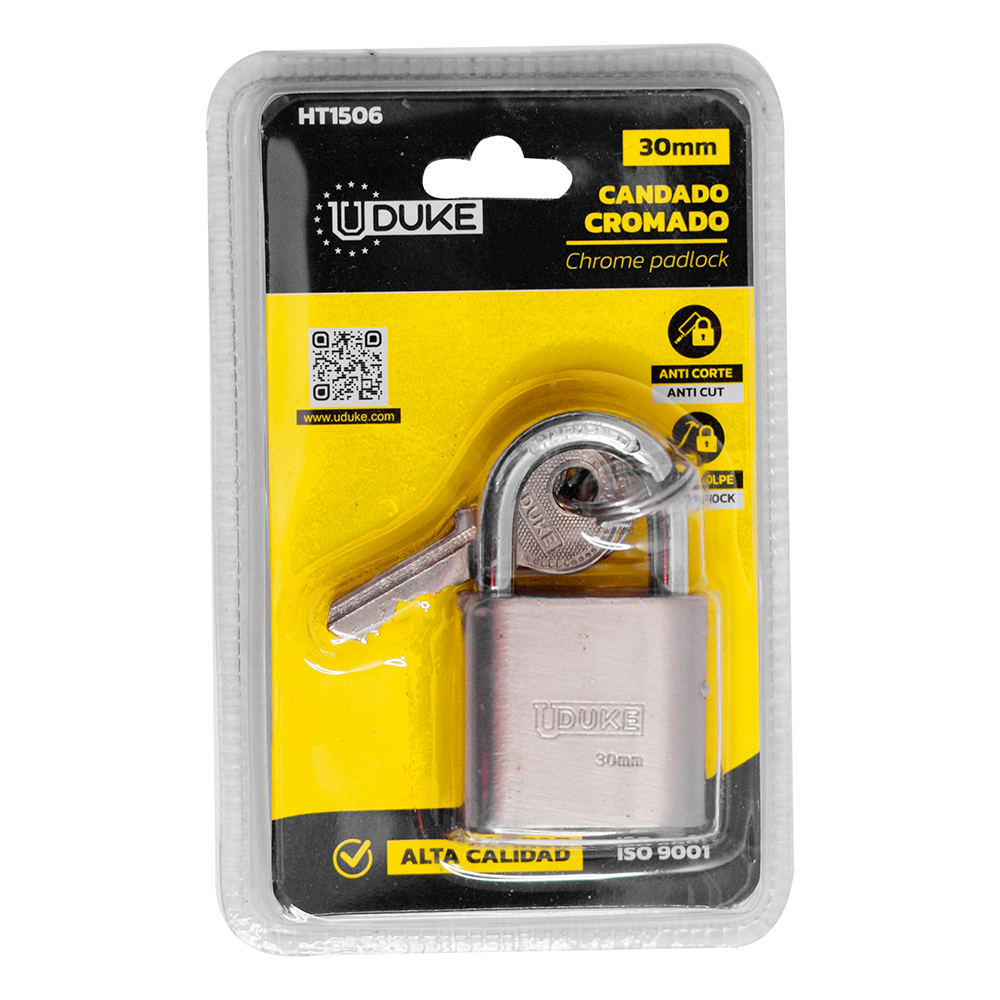 CANDADO UDUKE 30MM CROMADO PULIDO EN BLISTER 