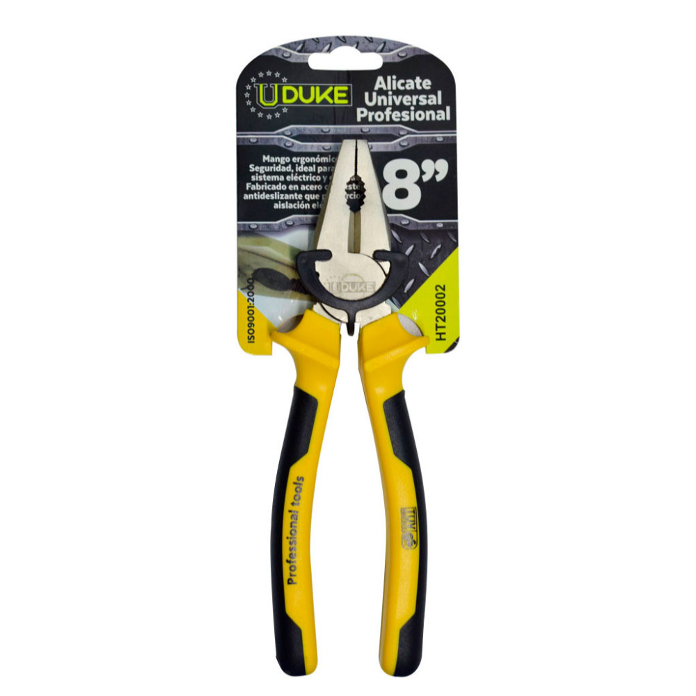 COMBINATION PLIER BLACK YELLOW HANDLE 8" UDUKE