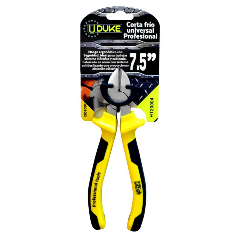 ALICATE CORTE DIAGONAL UDUKE NEGRO-AMARILLO 7.5"