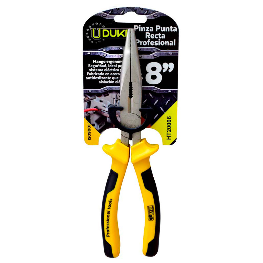 LONG NOSE PLIER UDUKE BLACK AND YELLOW HANDLE 8"