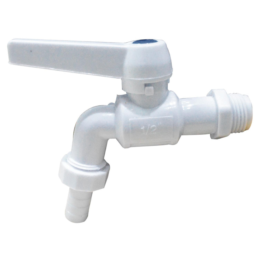 WHITE PLASTIC FAUCET WITH LEVER HANDLE AND CONNECTOR
