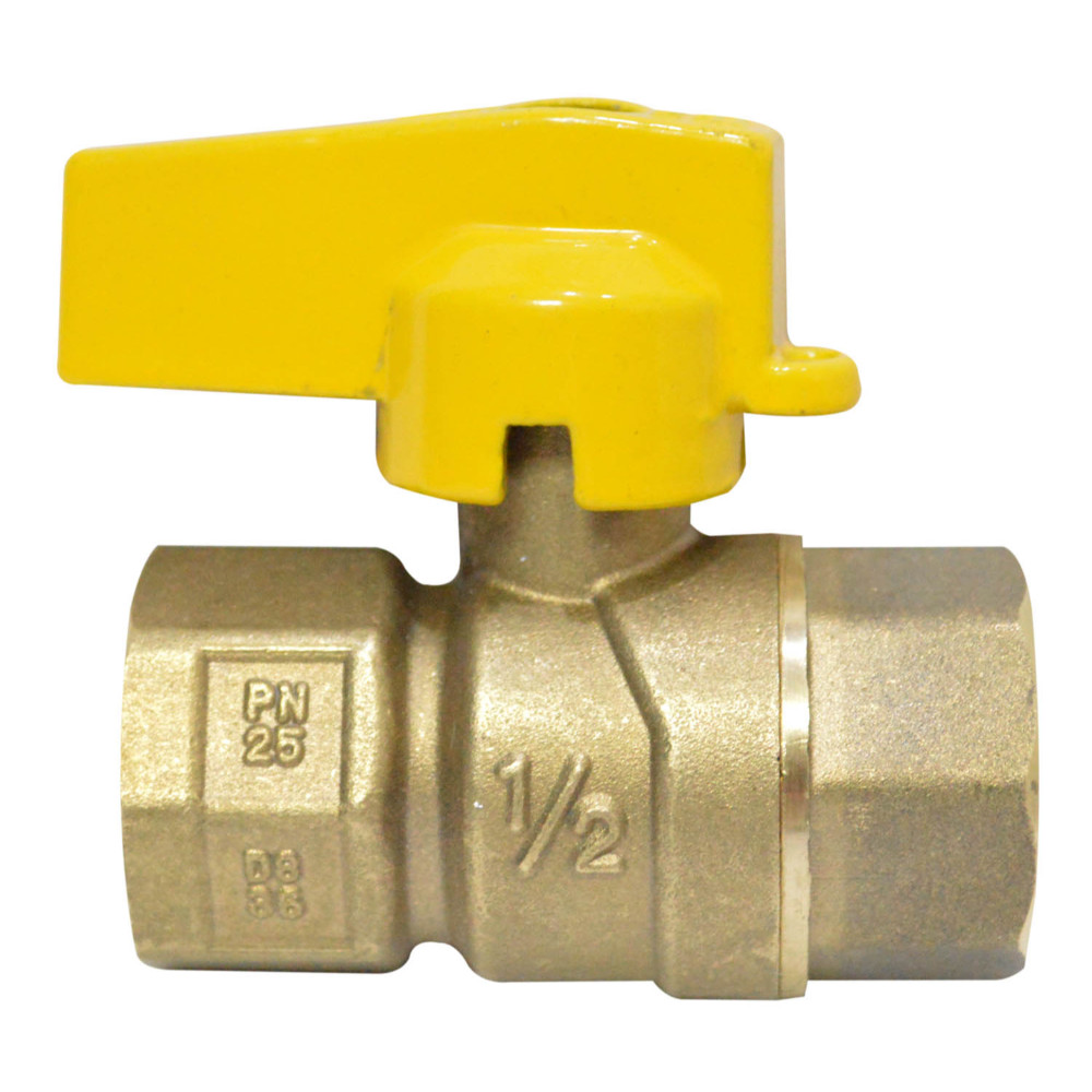 GRINACA BRASS GAS BALL VALVE LIGHT PN25 YELLOW FIN HANDLE