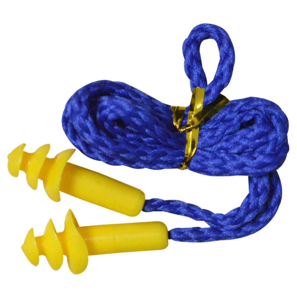 CORDED EAR PLUGS WITH BLUE STRING KEYCHAIN PLASTIC BOX