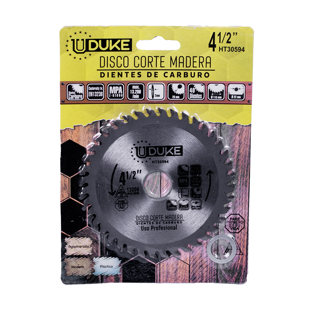 DISCO DE CORTE UDUKE 4 1/2" MADERA 40 DIENTES 115 X 1.6 X 20 UDUKE
