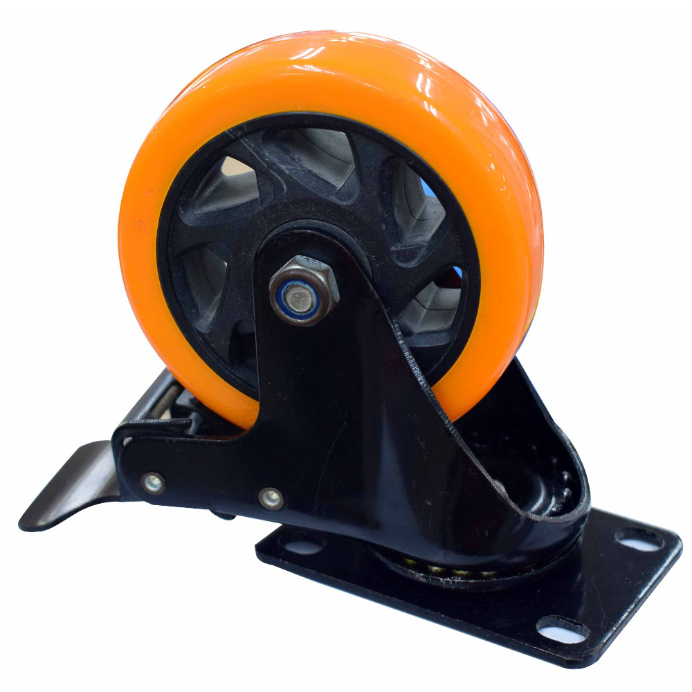 HEAVY DUTY SWIVEL CASTER WHEEL WITH BRAKE 4" 100 MM 120 KG ORANGE