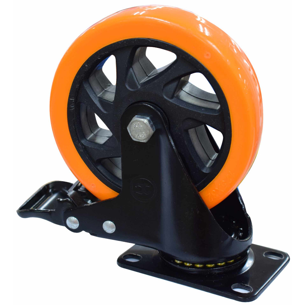 ORANGE PVC CASTER WHEEL WITH BRAKE 5"