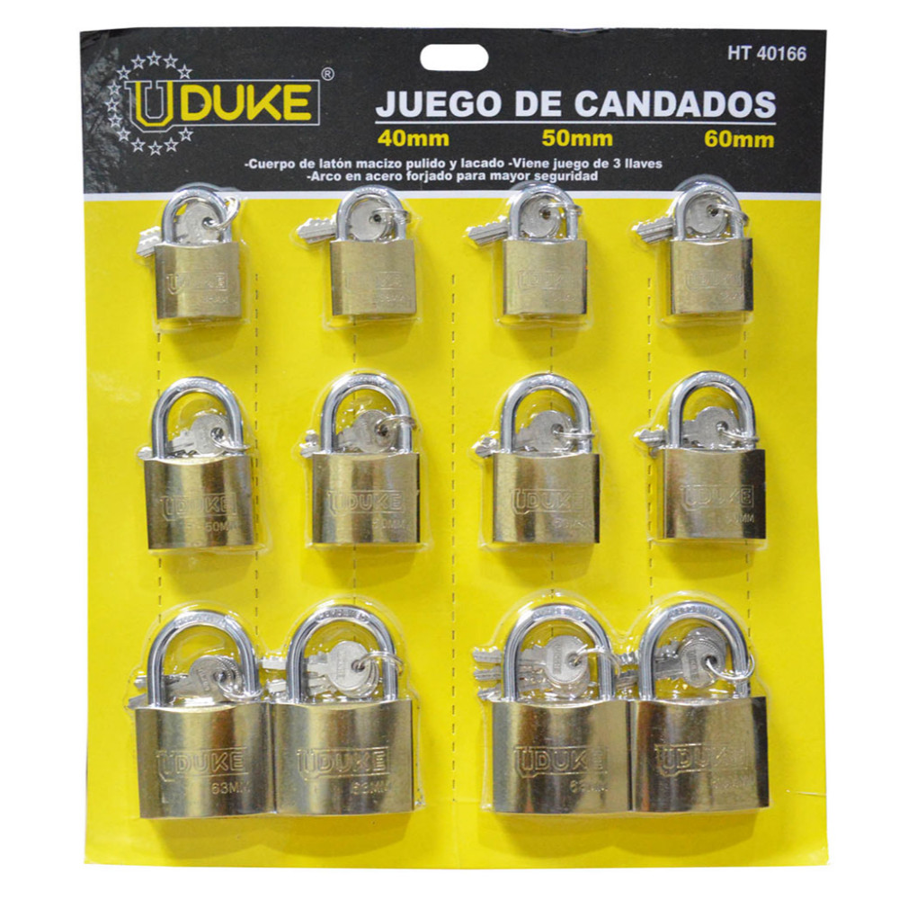 CANDADO DORADO 40-50-60 12PCS PULIDO CON 3 LLAVES