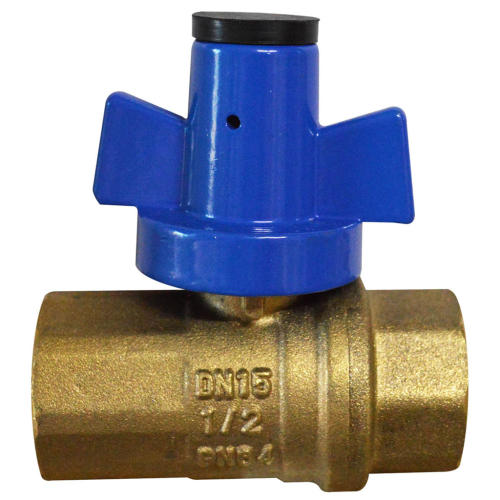 BRASS GAS VALVE ANTI THEFT 1/2" DN15 PN64 BLUE HANDLE