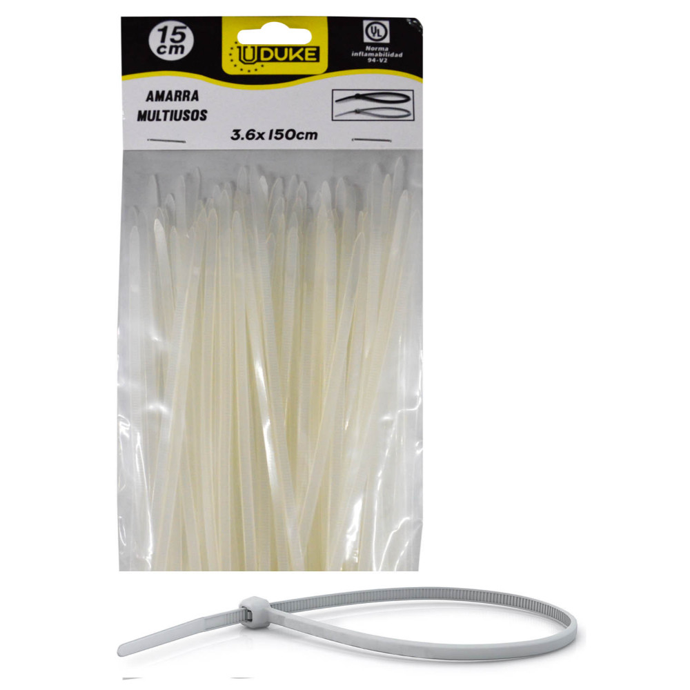 AMARRA CORREA PLASTICA BLANCA
3.6 x 150MM  15 CM  100 UND