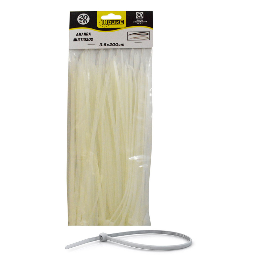 NYLON CABLE TIE UDUKE WHITE 3.6 X 200 MM 20 CM 100 PCS 