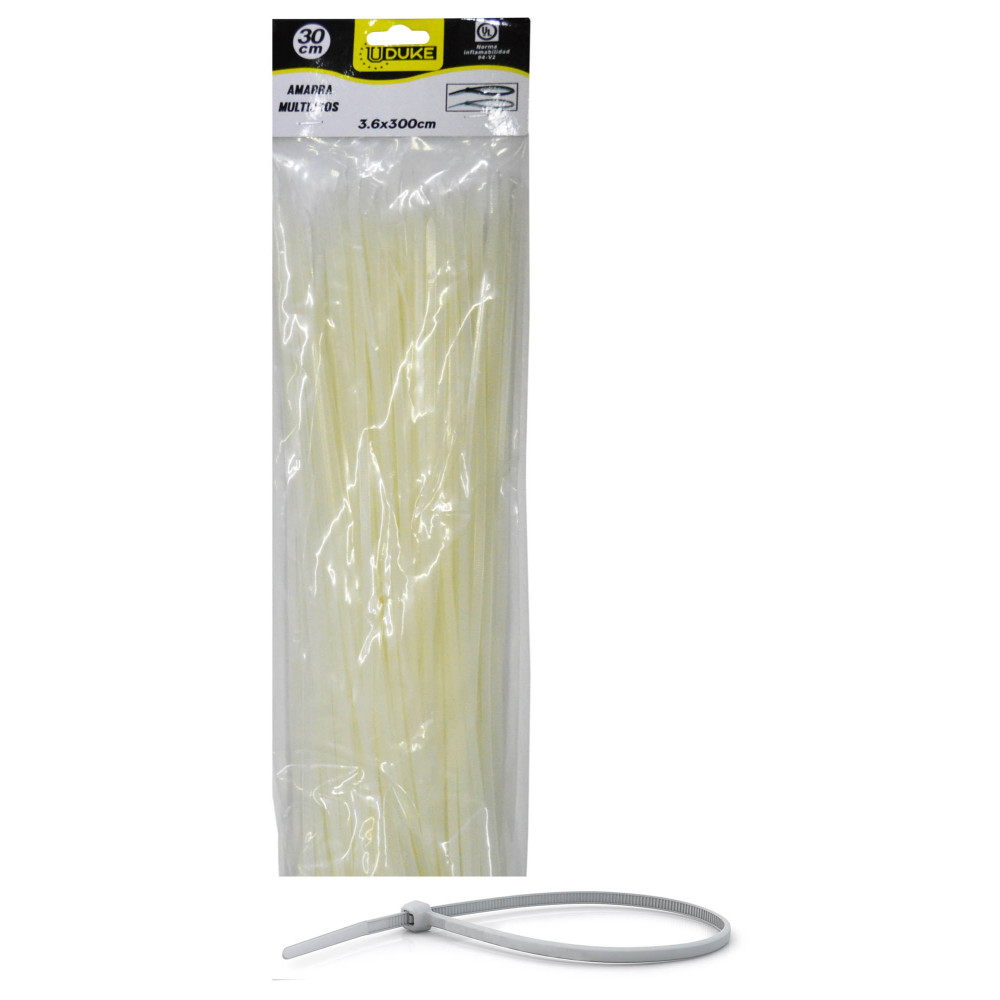 AMARRA CORREA PLASTICA BLANCA
3.6 X 300 MM  30 CM  100 UND