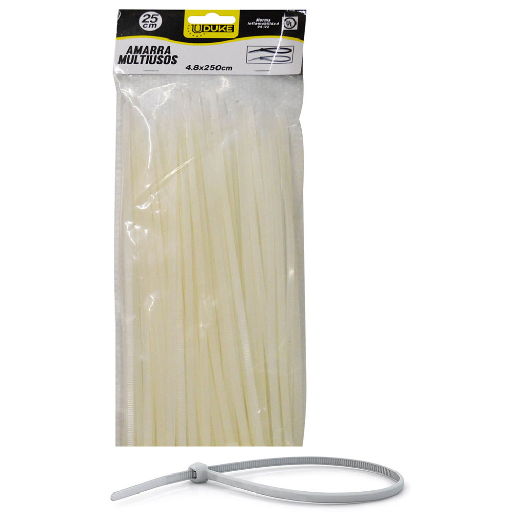 NYLON CABLE TIE UDUKE WHITE 4.8 X 250 MM 25 CM 100 PCS