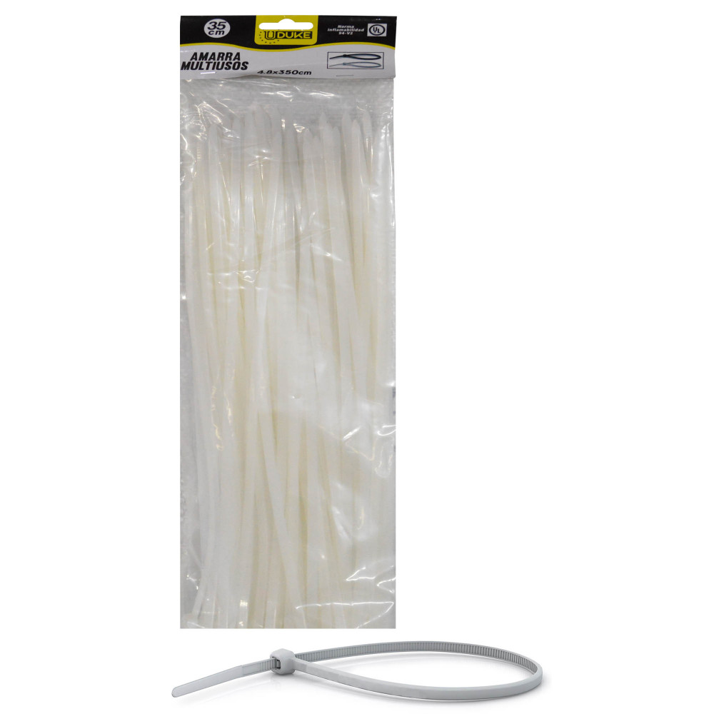 AMARRA CORREA PLASTICA BLANCA
4.8 x 350 MM  35 CM  100 UND