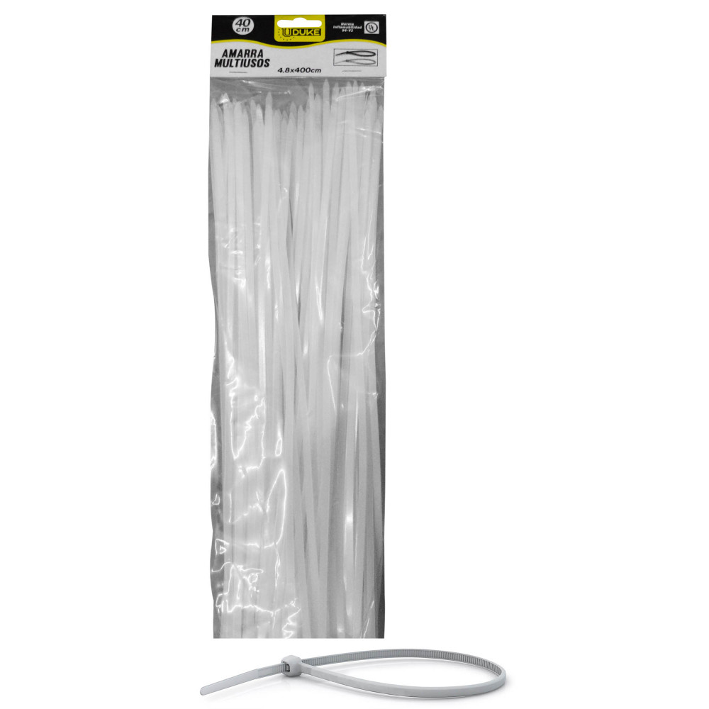 NYLON CABLE TIE UDUKE WHITE 4.8 X 400 MM 40 CM 100 PCS