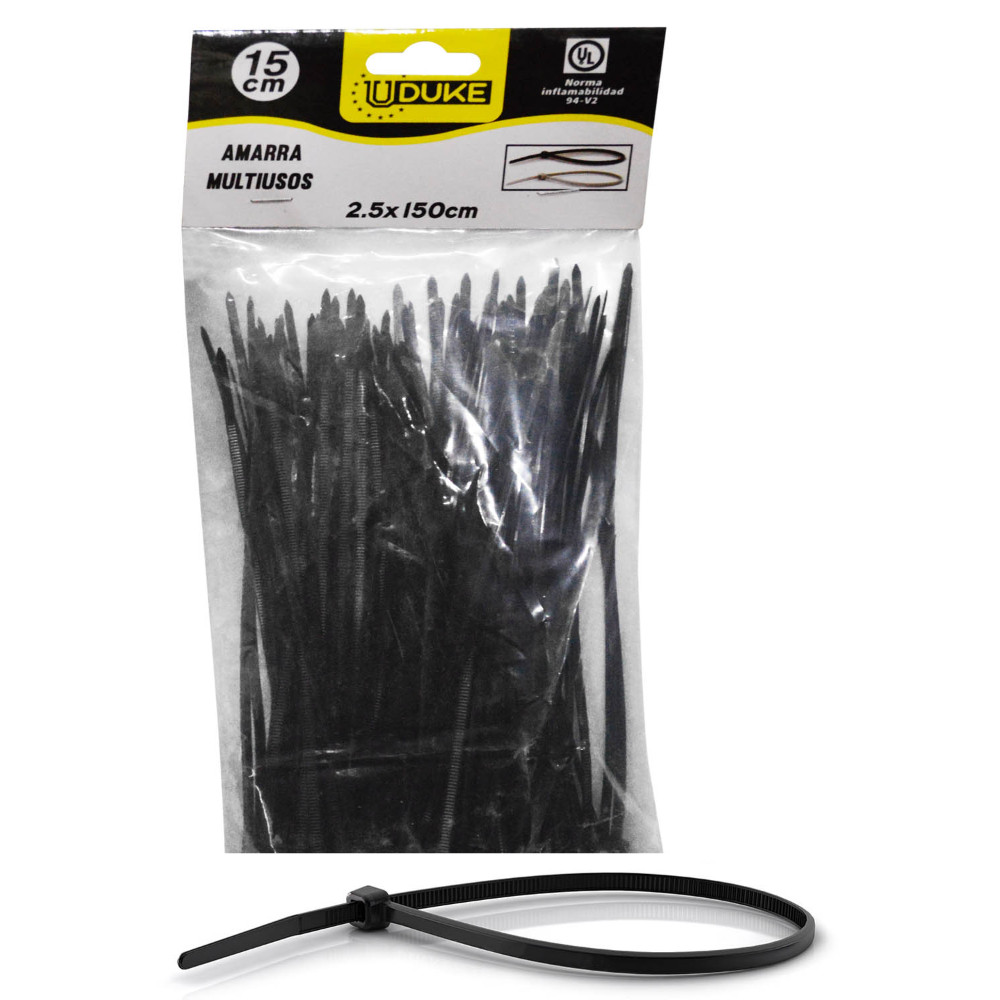 AMARRA CORREA PLASTICA NEGRA     2.5 x 150 MM 15 CM 100 UND