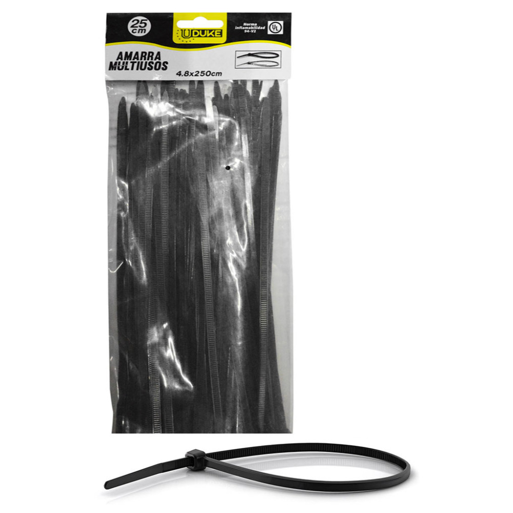 AMARRA CORREA PLASTICA NEGRA     4.8 X 250 MM 25 CM 100 UND