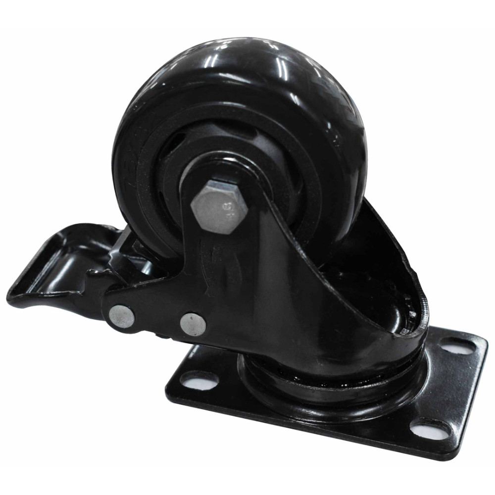 BLACK SWIVEL CASTER WHEEL WITH BRAKE 3" 75 MM 100 KG