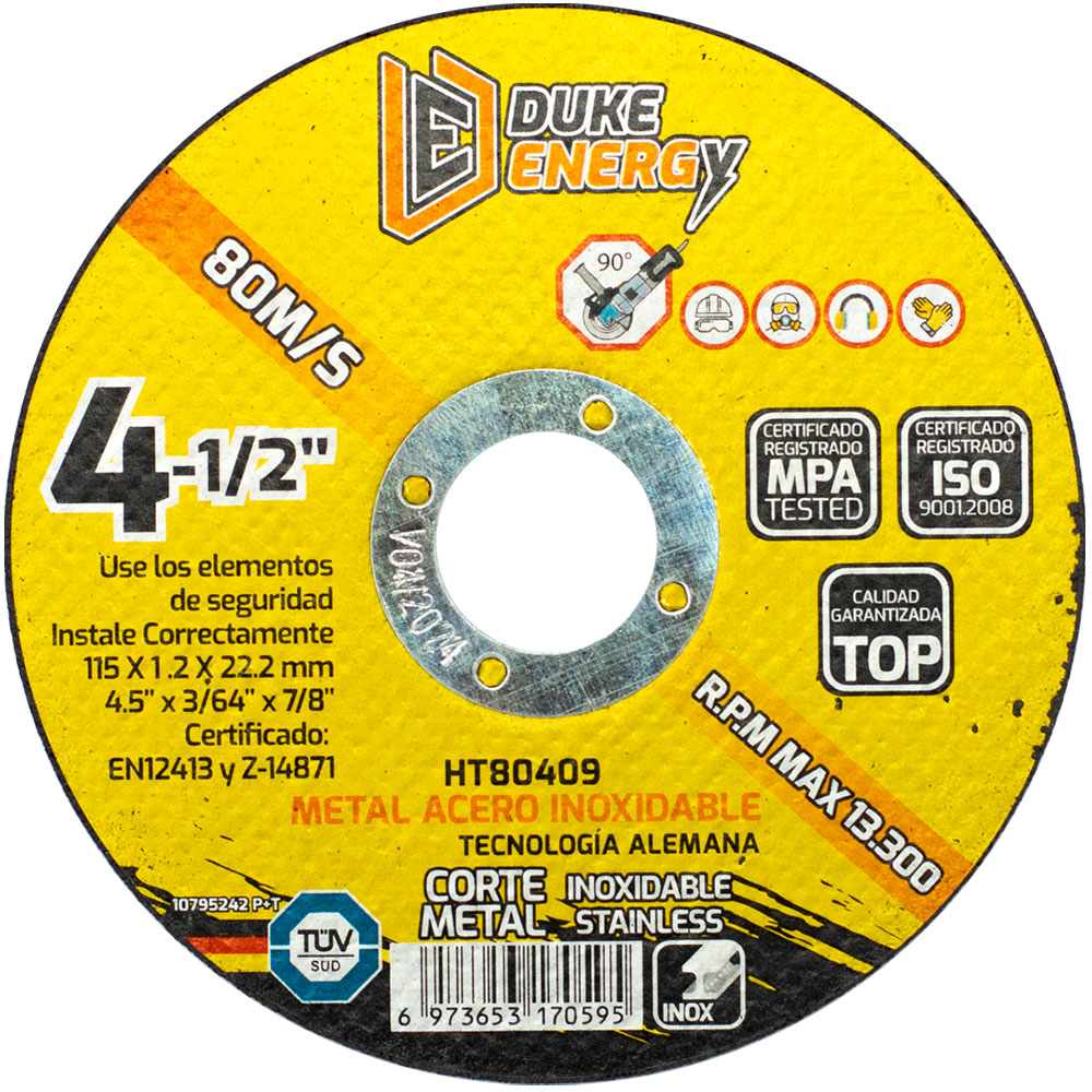 DISCO 4 1/2 CORTE METAL ACERO INOX 2 EN 1 DUKE ENERGY TECNOLOGIA ALEMANA