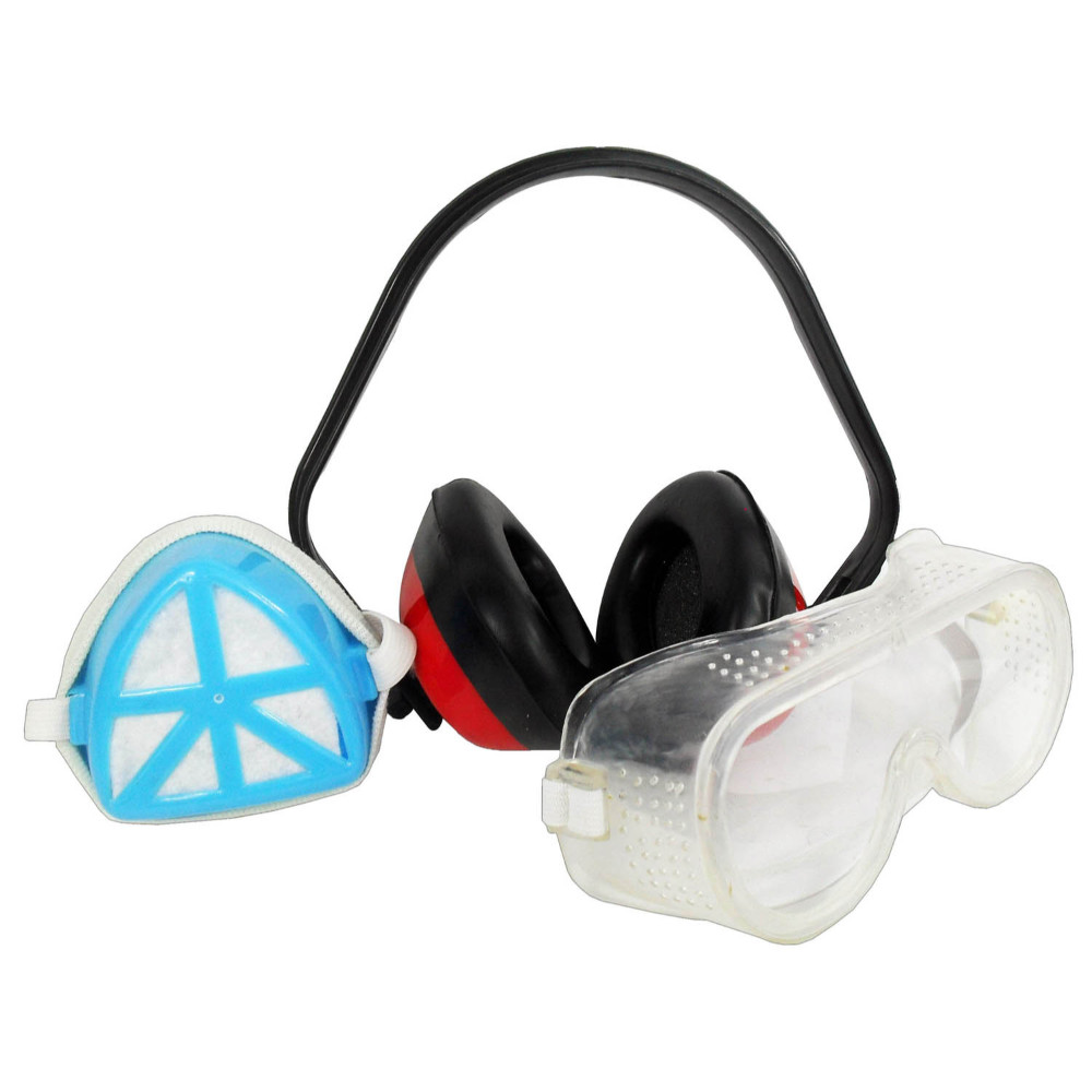 SAFETY KIT X 3 PCS SAFETY GLASSES FACE MASK AND EAR PROTECTION