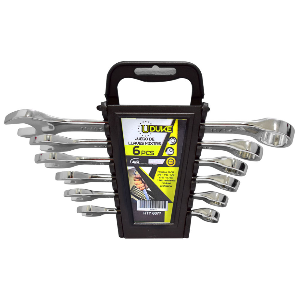 LLAVE MIXTA JUEGO X 6 PCS BLISTER (5/16-3/8-7/16-1/2-9/16-11/16 PUL) CR/V UDUKE 