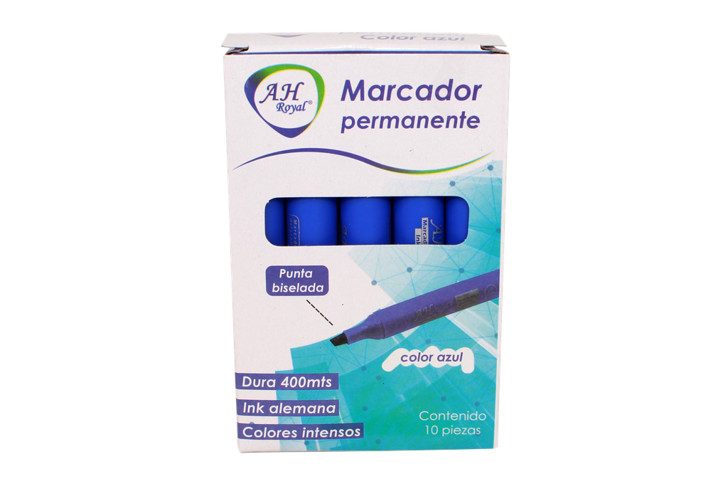 MARCADOR PERMANENTE BISEL AZUL CAJA X 10 UNDS