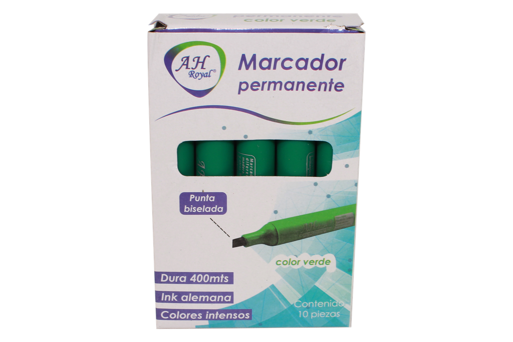 MARCADOR PERMANENTE BISEL VERDE CAJA X 10 UNDS