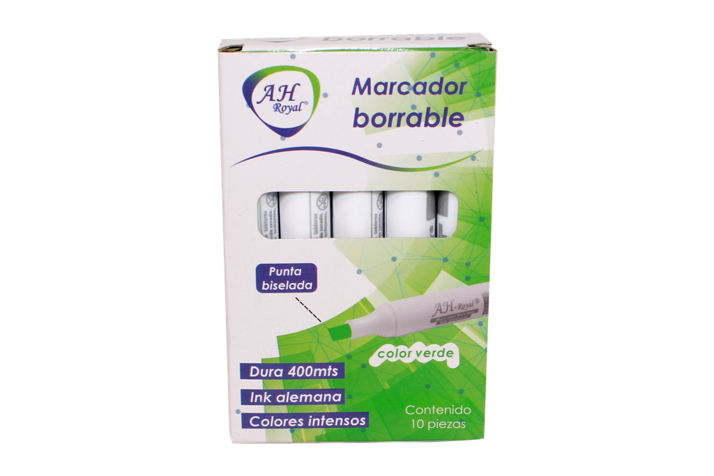 MARCADOR BORRABLE BISEL VERDE CAJA X 10 UNDS