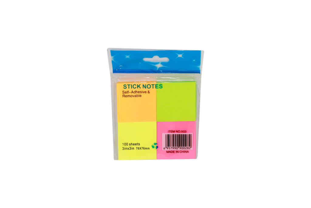 NOTAS ADHESIVAS NEON X 4 COLORES 1.5"X1.5"X100 HOJAS