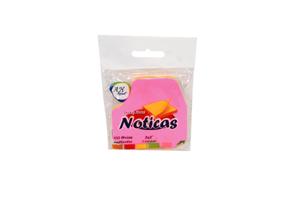 NOTAS ADHESIVAS 5 COLORES NEON FIGURAS 3" X 3" X 100 HOJAS 