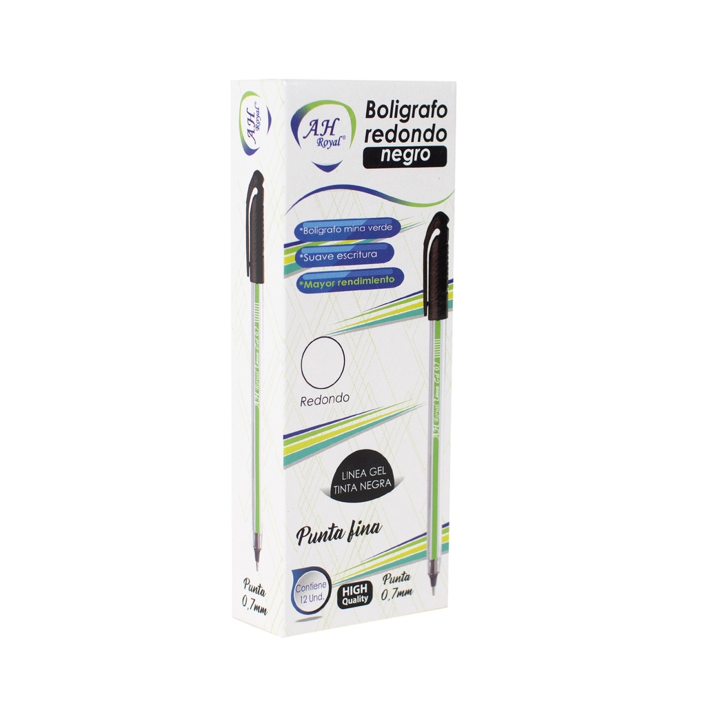 BOLIGRAFO NEGRO REDONDO 0.7MM SEMIGEL CAJA X 12 UNDS