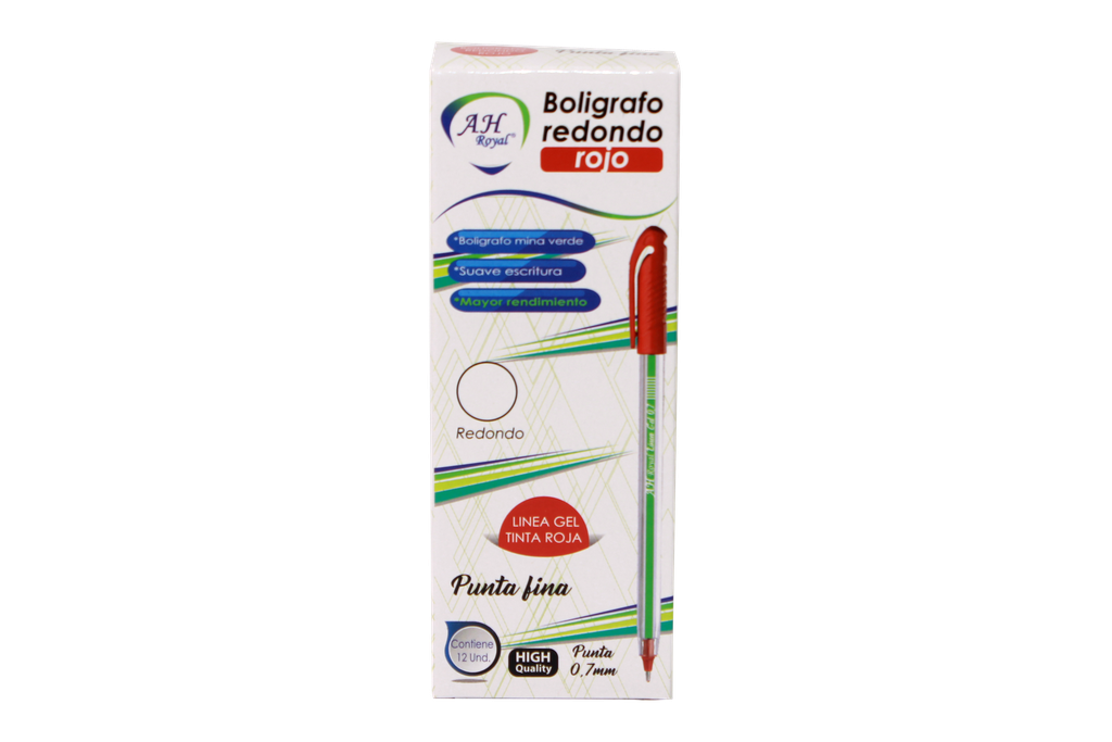 BOLIGRAFO ROJO REDONDO 0.7MM SEMIGEL CAJA X 12 UNDS