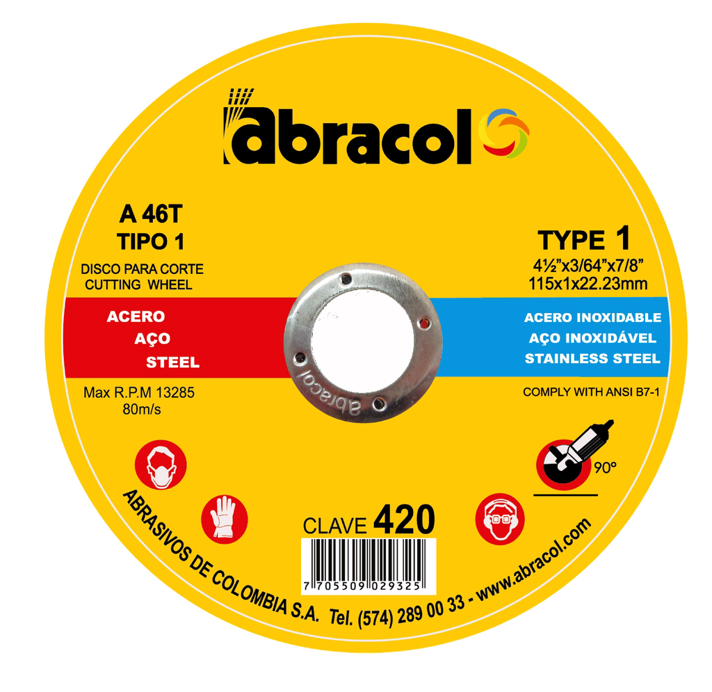 ABRACOL CUTTING WHEEL FOR METAL TYPE 1 7" X 1 1/16" X 7/8"