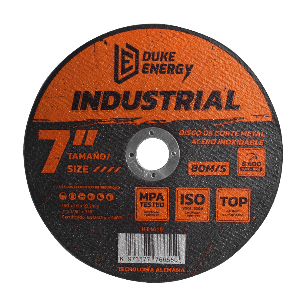 DISCO DE CORTE 7 INDUSTRIAL METAL ACERO INOXIDABLE 180x1.6x22.2 FINO CERTIFICADO