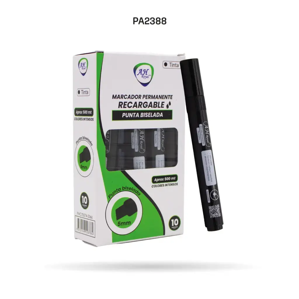 MARCADOR PERMANENTE BISEL NEGRO RECARGABLE CAJA X 10 UNDS