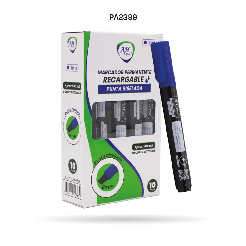 MARCADOR PERMANENTE BISEL AZUL RECARGABLE CAJA X 10 UNDS