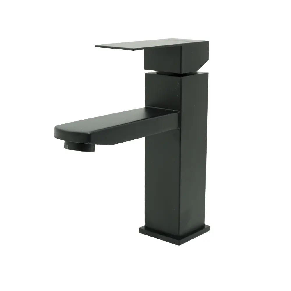 LLAVE LAVAMANOS MONOCONTROL ACERO INOXIDABLE CUADRADA NEGRO 18 CM UDUKE
