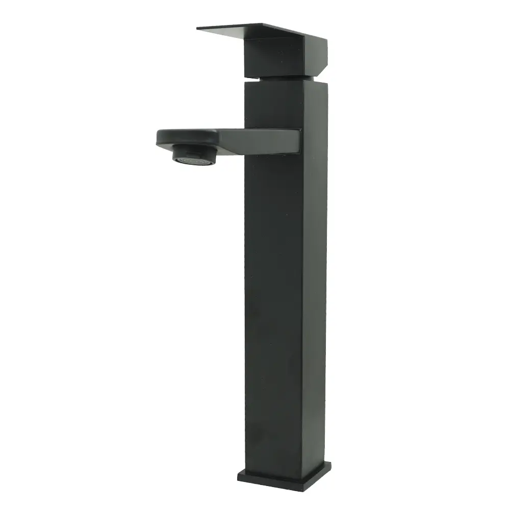 LLAVE LAVAMANOS MONOCONTROL ACERO INOXIDABLE  CUADRADA NEGRAALTA 30CM 