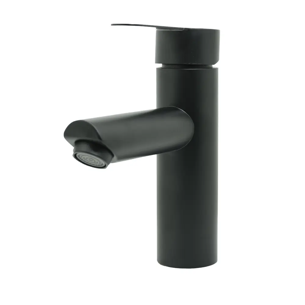 LLAVE LAVAMANOS MONOCONTROL ACERO INOXIDABLE REDONDA NEGRA BAJA 18CM UDUKE