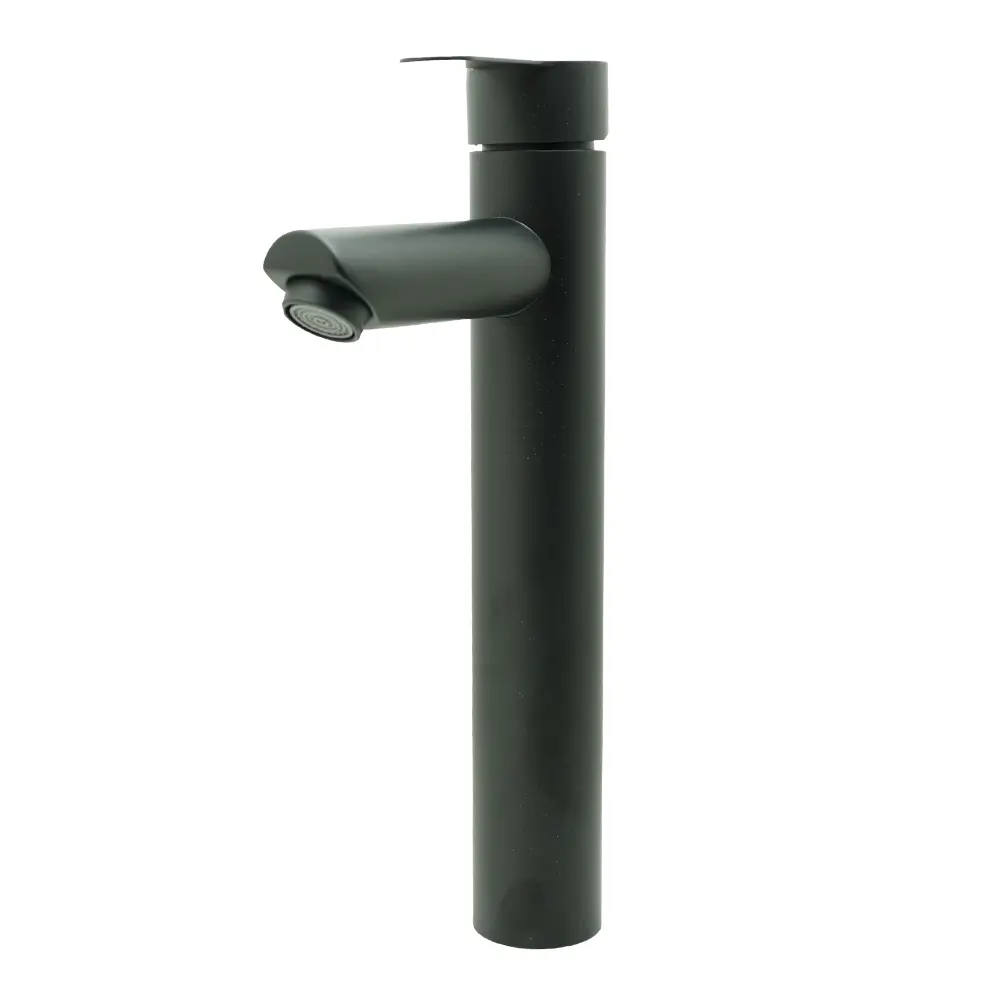 LLAVE LAVAMANOS MONOCONTROL ACERO INOXIDABLE REDONDA 
NEGRA ALTA 30CM
