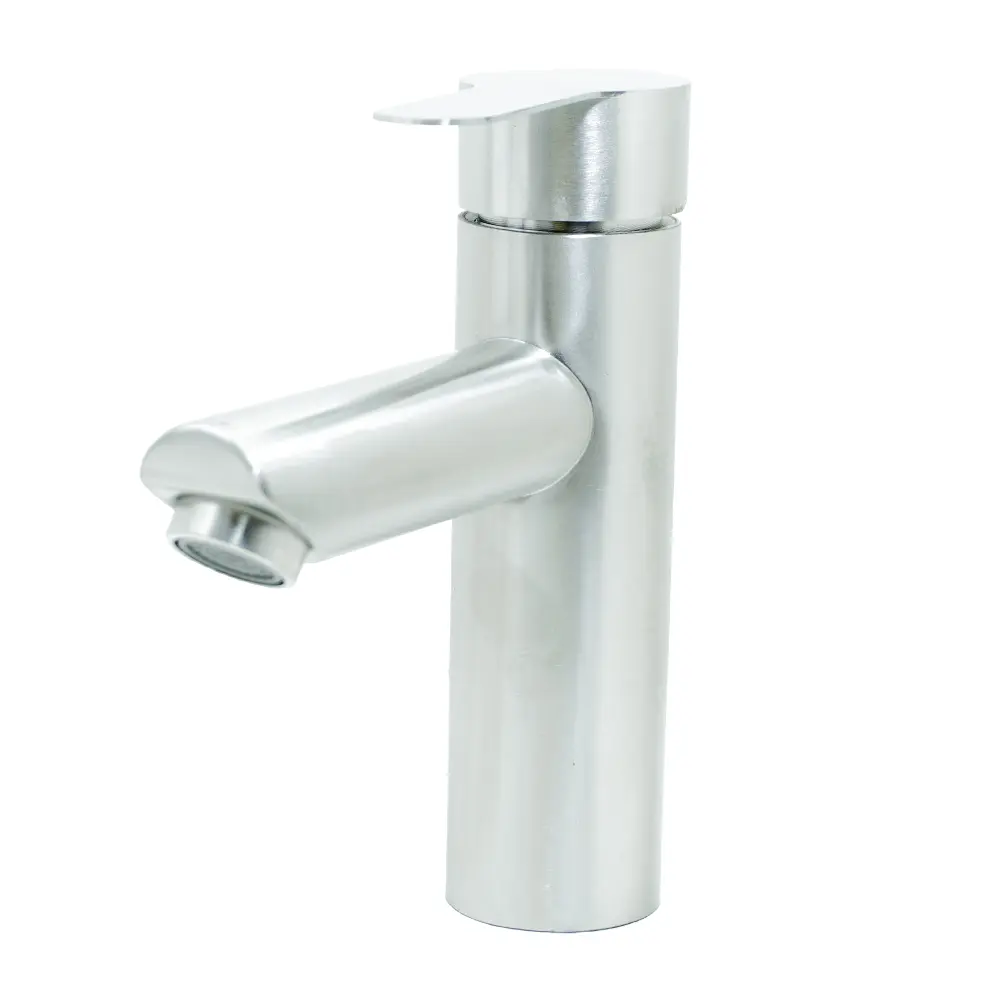 LLAVE LAVAMANOS MONOCONTROL ACERO INOXIDABLE REDONDA
SATINADA BAJA 18CM
 UDUKE
 (HT2036)