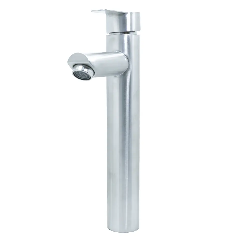LLAVE LAVAMANOS MONOCONTROL ACERO INOXIDABLE REDONDA
SATINADA  ALTA 30 CM
