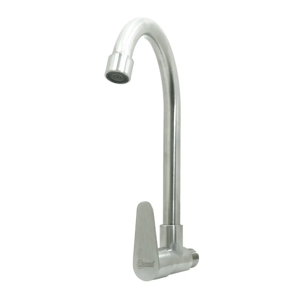 LLAVE LAVAPLASTOS CUELLO GANSO PARED ALETA ACERO INOXIDABLE  SATINADA 
