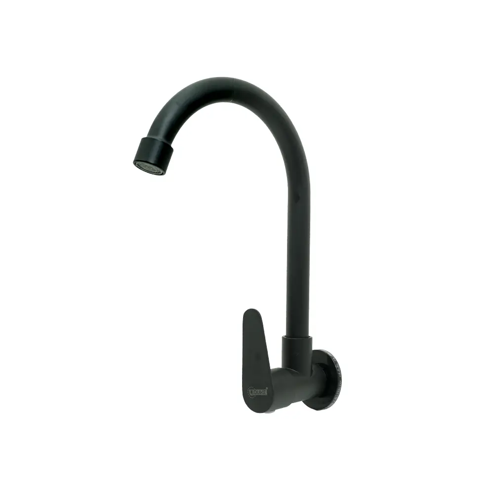 LLAVE LAVAPLASTOS CUELLO GANSO PARED ALETA ACERO INOXIDABLE  NEGRA 