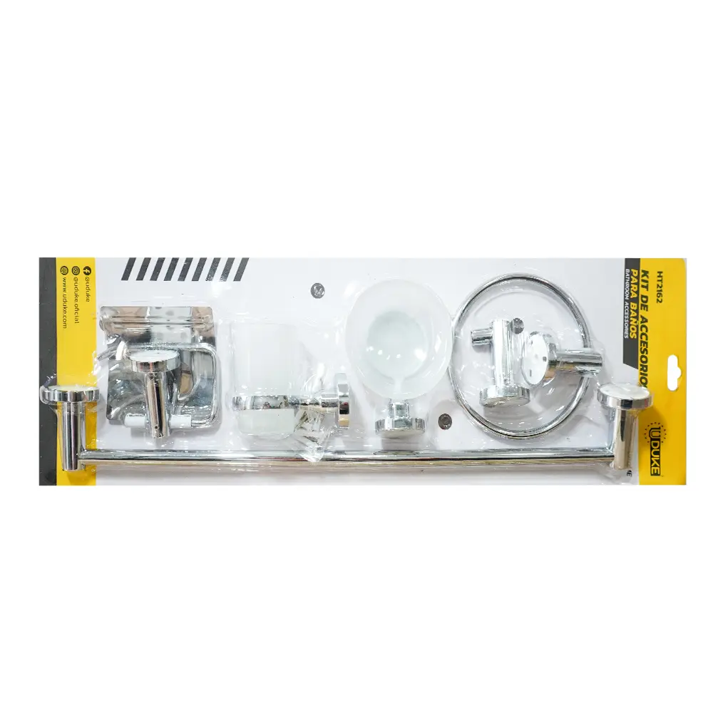 KIT ACCESORIOS PARA BAÑO X 6 PIEZAS CROMADO UDUKE