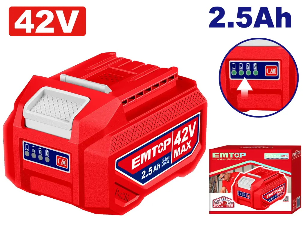 BATERIA 42V 2.5AH  LITIO CON INDICADOR LED DE CARGA EMTOP 