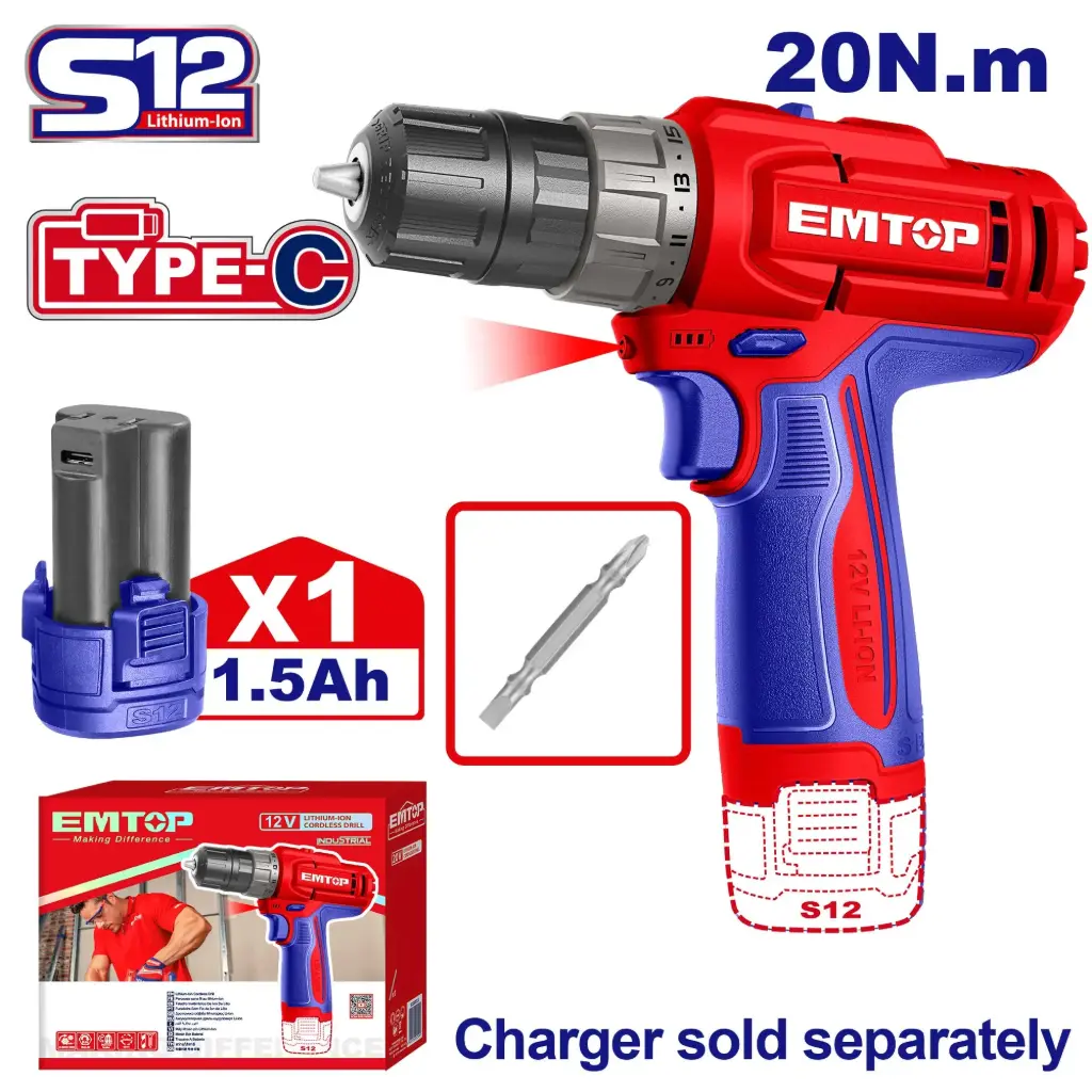 CORDLESS DRILL 12V 3/8" EMTOP