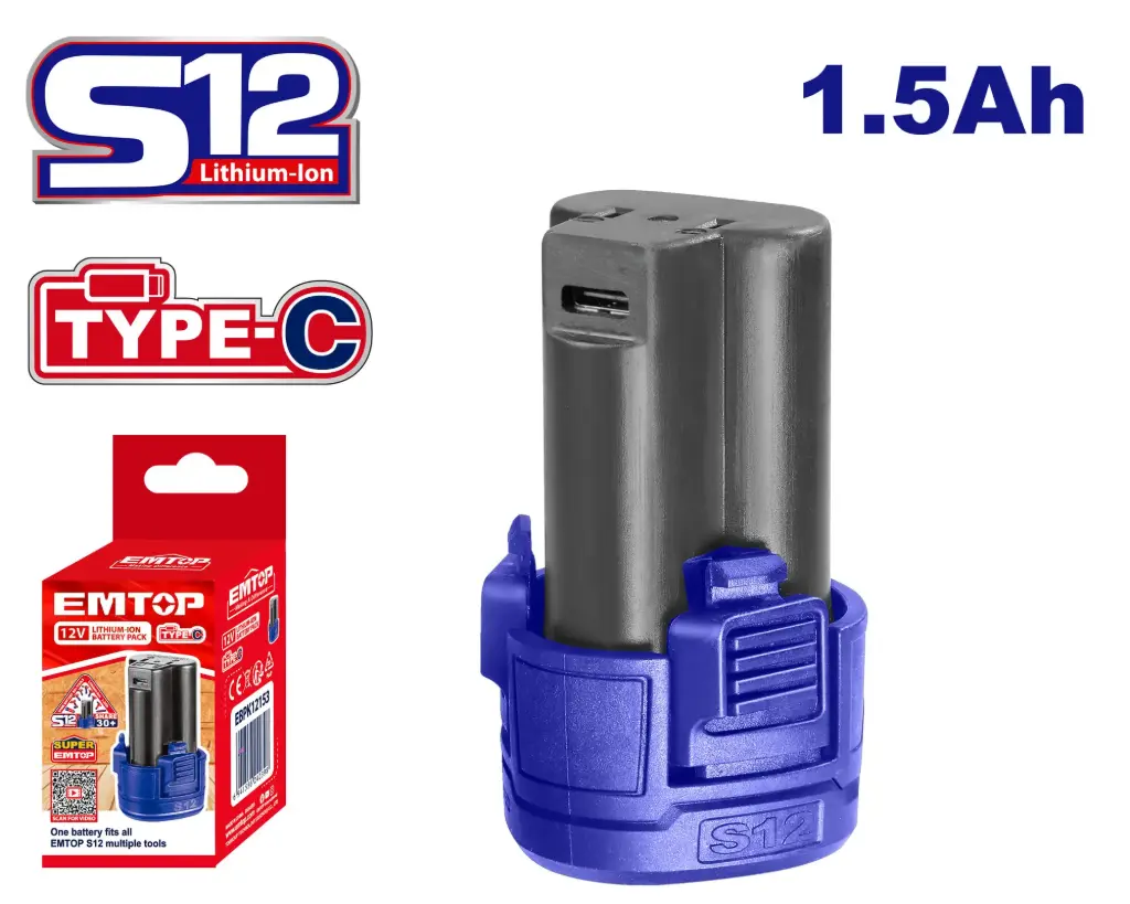 BATERIA 12V LITIO 1.5AH CARGA DE BATERIA USB-C EMTOP
